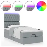 vidaXL Ottoman bed met matras en LED's 90x190cm stof lichtgrijs