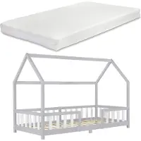 En.casa Kinderbed Sisimiut met matras 90x200 cm lichtgrijs en wit