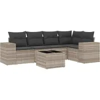 vidaXL 6-delige Loungeset met kussens poly rattan lichtgrijs