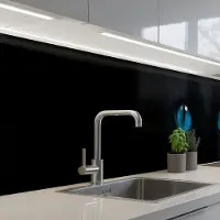 KitchenYeah Keuken achterwand 350x60 cm - Spatscherm zelfklevend Kat - Blauw - Dier - Zwart - Muurbeschermer - Spatwand fornuis