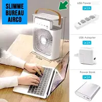 Allernieuwste.nl Bureau Airco Ventilator Mini Aircooler - Draagbare USB Luchtbevochtiger Luchtkoeler Buro Tafel Ventilator - 3 Snelheden en Koelelement - Wit ##