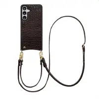 Selencia Nova Croco Telefoonhoes met Koord en Pashouder voor de Samsung Galaxy S25 FE - Choco Brown