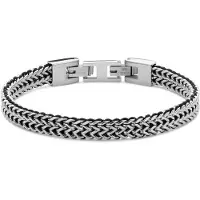 Frank 1967 7FB-0824 Heren Armband - Duo Foxtail Schakel met Zwart Touw - 7 x 3,5 mm - Zilverkleurig - Roestvrij Staal