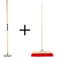 Synx Store Synx Tools Tuinhark 10 Tanden verzinkt + Nylon Straatbezem 60 cm – Kunststof haren - Bodembewerkers - Onkruidverwijderaar – Schrobborstels – Hark met steel 150 cm – Buitenbezem met steel 160 cm