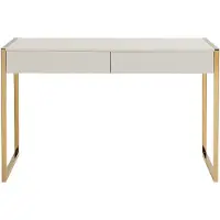 Vente-unique Bureau met 2 lades - Mdf en metaal - Beige en goud - MASON
