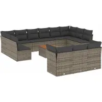 vidaXL 14-delige Loungeset met kussens poly rattan grijs