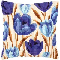 Vervaco - Kruissteekkussen kit - Blauwe tulpen - PN-0021764 - Borduren - Borduurpakket - Borduurpakket volwassenen - Borduurpakket kind