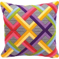 Vervaco - Spansteekkussen kit - Kleurrijke diagonalen op grijs - PN-0010865 - Borduren - Borduurpakket - Borduurpakket volwassenen - Borduurpakket kind