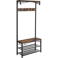 Acaza Staande Kapstok Met Zitplank en Schoenenrek - Landelijke Vintage Look - 80x32x178.5 cm - Zwart/Bruin