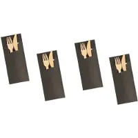 Themaparty 25x Bestekpochet 8.5x19cm zwart + servet - bestek pochet servetten tissue diner eten festival snack carnaval festival evenement kerst thema feest