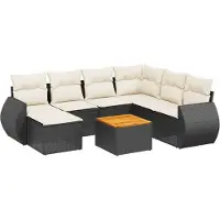 vidaXL 8-delige Loungeset met kussens poly rattan zwart
