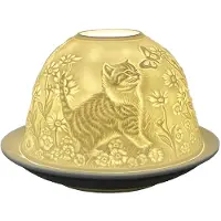 Clayre & Eef Waxinelichthouder Ø 12x8 cm Wit Porselein Katten