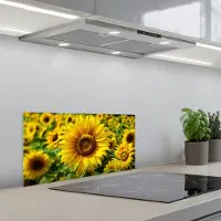 KitchenYeah Spatscherm 70x30 cm - Zelfklevende achterwand Zonnebloem - Geel - Natuur - Bloemen - Keuken muurbeschermer - Spatwand fornuis