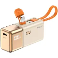 Ntech - Mini powerbank 5000 mAh Goud - powerbank - Draadloze Powerbank met LED Display geschikt voor USB C en Lightning aansluiting