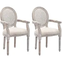Vente-unique Set van 2 stoelen met armleuningen - Riet, stof en heveahout - Beige - ANTOINETTE