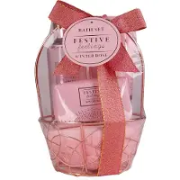 Accentra Festive Feelings - Bath set winter rose | 3 Producten in 1 Cadeau | Geschenkset in ronde draadmand | inclusief 100ml douchegel, 50ml bodylotion, 55g zeep | Parabenenvrij | Vegan Friendly |