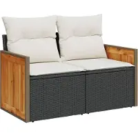 vidaXL Tuinbank Set met kussen 12 pcs Zwart en Crème poly rattan