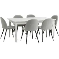 Ebuy24 Venedig eethoek eettafel wit 95x180/276 met 2 stuks extra plaat 6 stoelen velours grijs.