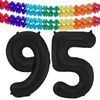 Folat Verjaardag Leeftijd folieballon - 95 jaar - zwart - 86 cm - cijferballon groot - incl 2x feestslingers