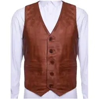 Infinity Leather Bruinen lederen vest formeel traditioneel giletvest