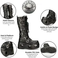 New rock M-272-S2 Neptuno Metallic Kniehoge Zwarte Leren Gothic Laarzen