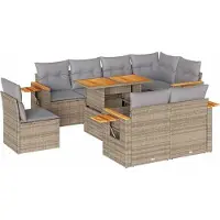 vidaXL 9-delige Loungeset met kussens poly rattan acacia beige