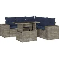 vidaXL 6-delige loungeset voor de tuin met kussens, grijs, kunststof vlechtwerk