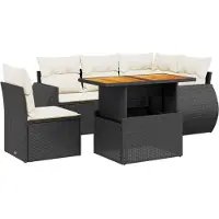 vidaXL 6-delige Loungeset met kussens poly rattan zwart