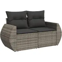 vidaXL 4-delige Loungeset met kussens poly rattan grijs