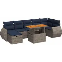 vidaXL 8-delige Loungeset met kussens poly rattan acacia grijs