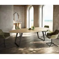 DELIFE Eetkamertafel Edge Oval 280x130 cm Keramiek Laminam Sabbia eikenkleurig Metaal Schuin Zwart