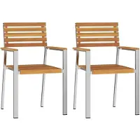 vidaXL Tuinstoel 2 pcs Massief acaciahout en roestvrij staal