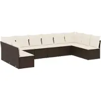 vidaXL 10-delige Loungeset met kussens poly rattan bruin