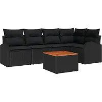 vidaXL Tuinbank Set met kussen 6 pcs Zwart poly rattan