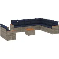 vidaXL 11-delige tuinbankset met kussens, grijs polyrotan