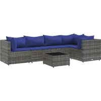 vidaXL 6-delige Loungeset met kussens poly rattan grijs