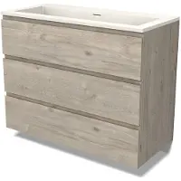 Maxaro Modulo Badkamermeubel met wastafel | 100 cm Lichtgrijs eiken Greeploos front Solid surface 3 lades