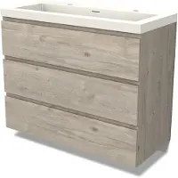 Maxaro Modulo Badkamermeubel met wastafel | 100 cm Lichtgrijs eiken Greeploos front Solid surface 3 lades