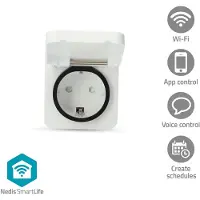 Nedis SmartLife slimme stekker | Wi-Fi | Energiemeter | 3680 W | IP44 | Grijs/Wit - WIFIPO130FWT
