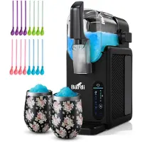 Bardi Slush Hero Combi – Slushmachine - Slush Puppy Maker 2,6L + 2 Thermoscups Jungle + 12 Slush Lepelrietjes – Voor Slushies, Milkshakes, Frappé & Frozen Cocktails – Zelfreinigend – zwart