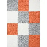 Muratap Basic shaggy geblokt vloerkleed oranje / grijs hoogpolig- 120x170