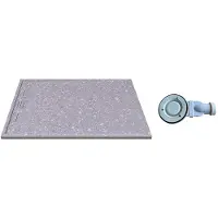 Vente-unique Extra platte opzet- of inbouwdouchebak, uitsnijdbaar van SMC-hars met sifon - Grijs terrazzo-effect - 140 x 90 cm - LYROSA