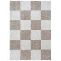 Muratap Milano geblokt hoogpolig vloerkleed modern creme- 60x110 cm