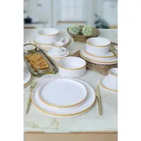 Keramika Keramische serviesset - Mat wit/goud, stapelbaar - 20-delig - voor 4 personen - steengoed