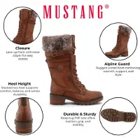 Mustang dames bruine halfhoge imitatiebont winter gevechtslaarzen