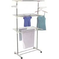 Je Cherche Une Idee Droogtoren - op Wieltjes - 3 Laags - Wasrek - Droogmolen - Wit - Droogrek - Metaal - Opvouwbaar