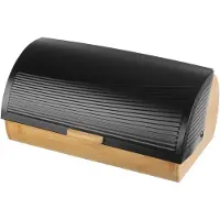 Brunbeste Broodtrommel – 38 × 24 × 18,5 cm – Zwart Mat & Bamboe – Stijlvol en Hygiënisch