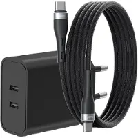 Ntech USB C Adapter 35W - USB C Oplader 2 poorten met 1M Kabel USB C naar USB C - Zwart