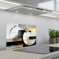 KitchenYeah Spatscherm 60x40 cm - Zelfklevende achterwand Abstract - Goud - Zilver - Vormen - Aesthetic - Keuken muurbeschermer - Spatwand fornuis