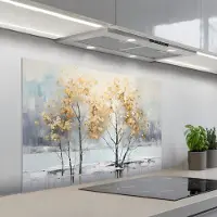 KitchenYeah Spatscherm 100x65 cm - Zelfklevende achterwand Winter - Bomen - Natuur - Acryl - Kunst - Keuken muurbeschermer - Spatwand fornuis